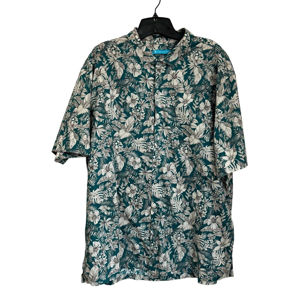 Tori‎ Richard Green Floral Hawaiian Aloha Tropical Cotton Button Shirt 2XL